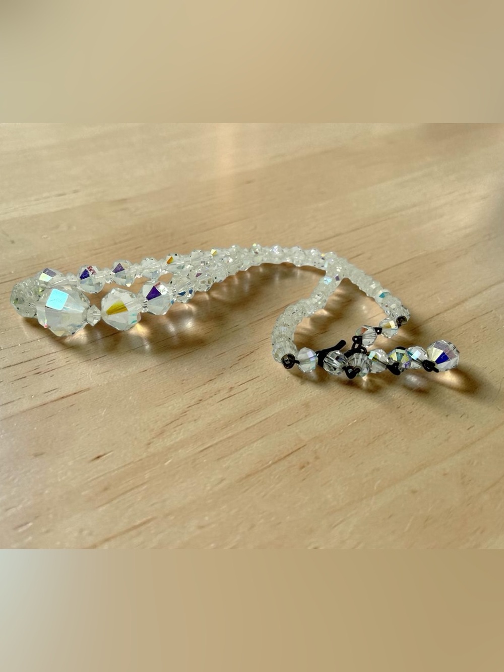 Vintage Laguna AB Crystal Necklace Aurora Borealis Beaded 20-22” Shepherds Hook - Picture 16 of 17